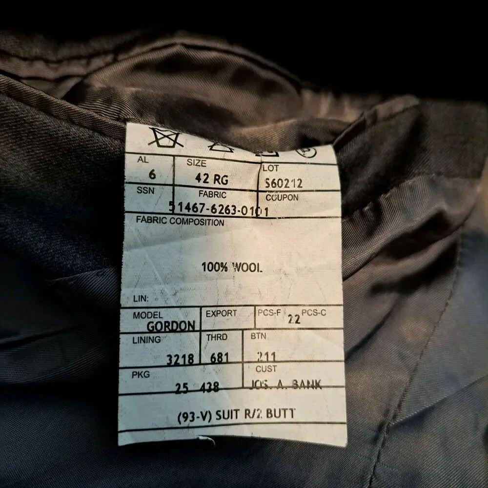 JOS A BANK GORDON Men's Sport Coat Blazer Two Button Gray Twill Wool‎ 42R